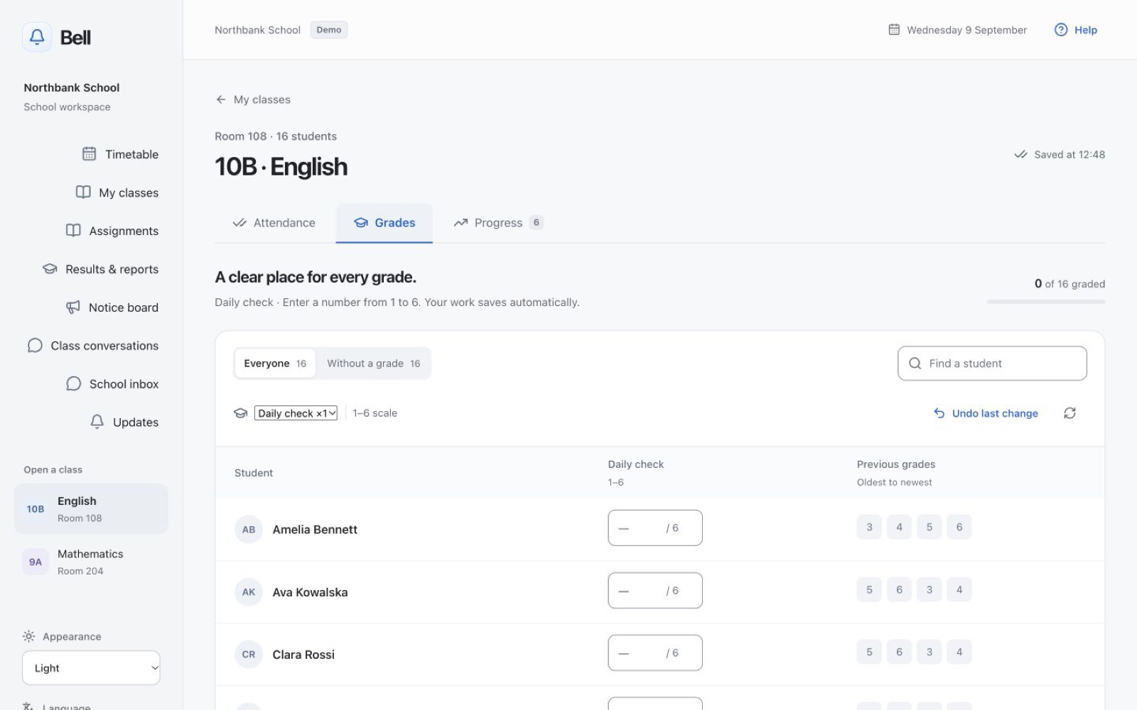 Bell's gradebook in the browser
